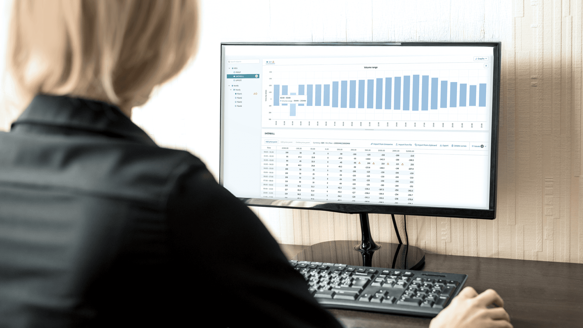 Woman at her PC looking at a graph